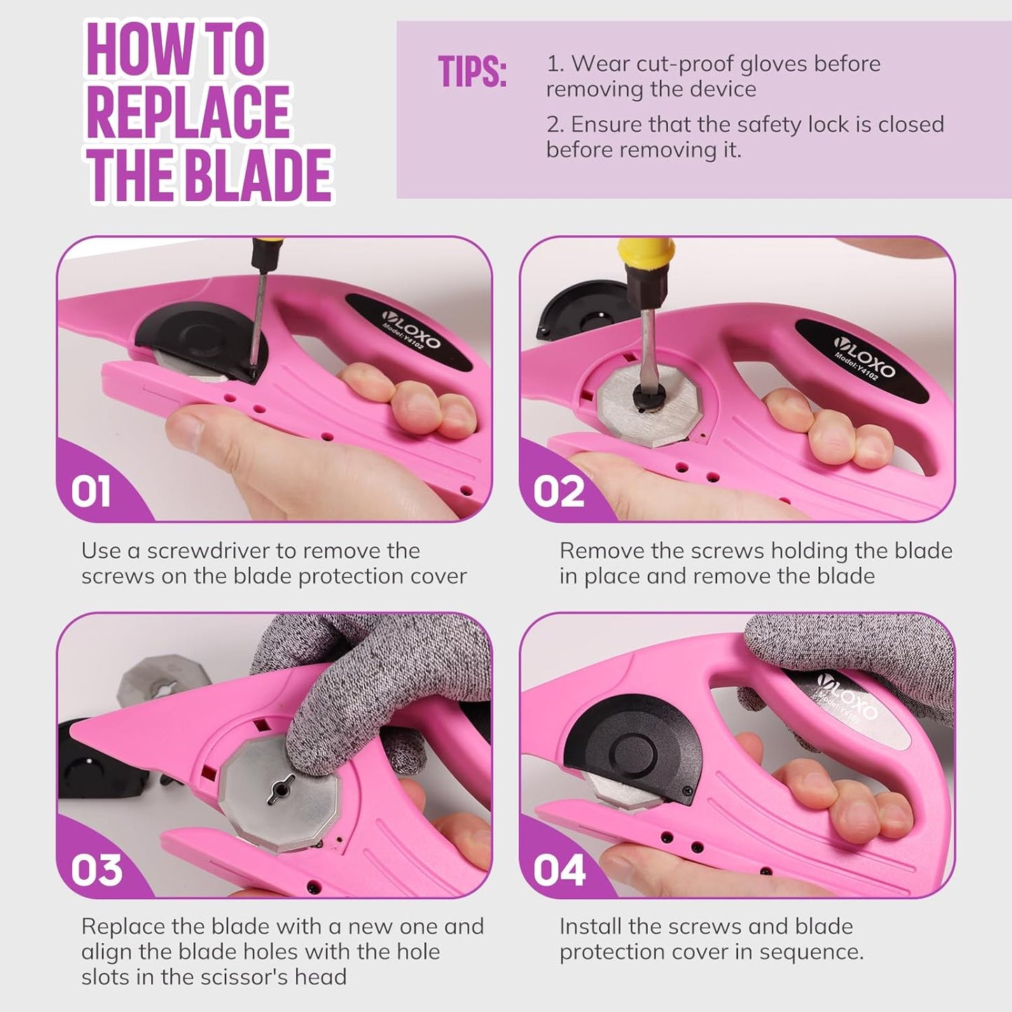 VLOXO 4V Cordless Electric Rotary Scissors with Safety Lock Rechargeable Rotary Cutter for Fabric Cardboard Leather Canvas Paper