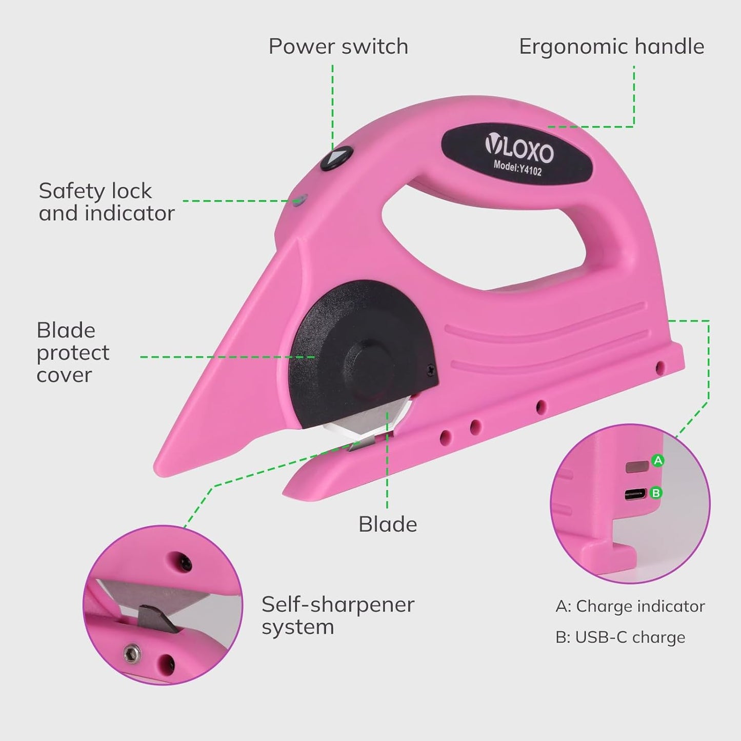 VLOXO 4V Cordless Electric Rotary Scissors with Safety Lock Rechargeable Rotary Cutter for Fabric Cardboard Leather Canvas Paper