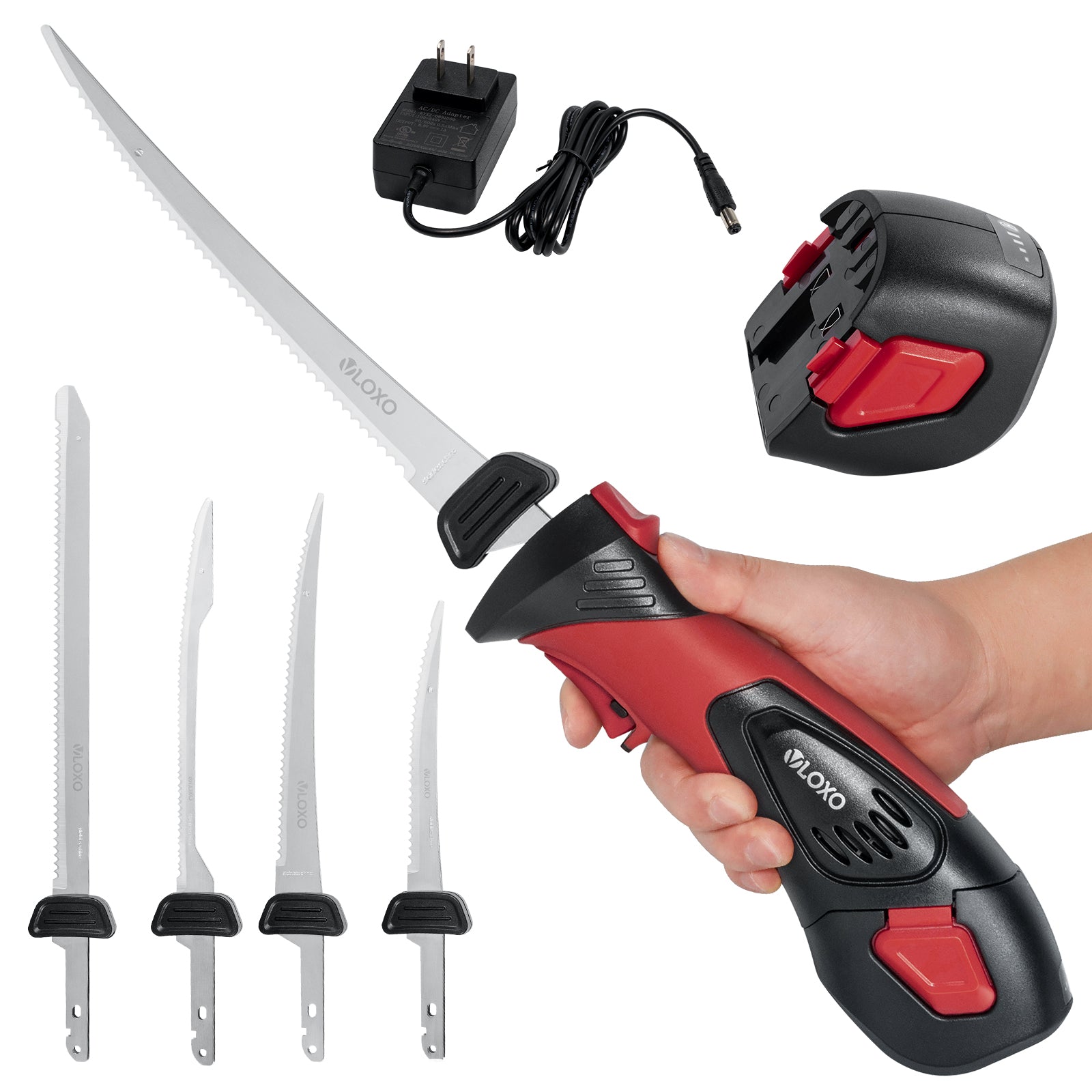 VLOXO Electric Fillet Knife with 4 Ti-Nitride S.S. Coated Non-Stick Bl