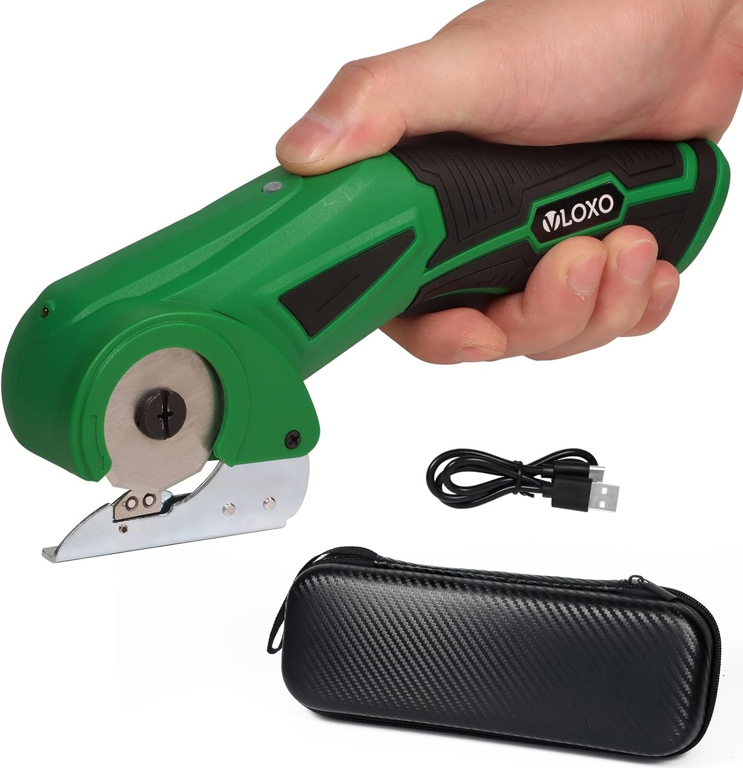 VLOXO Cordless Electric Scissors with Safety Lock 4.2V Rotary Cutter with Automatic Sharpening System For Fabric Carpet Leather Felt and More