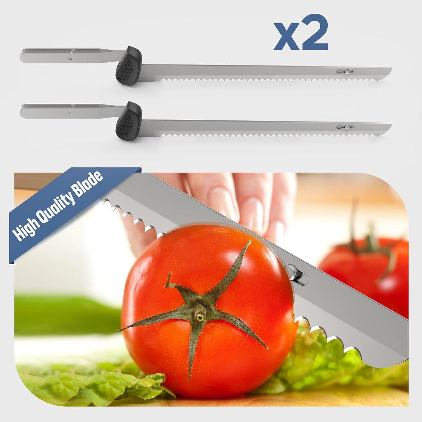 VLOXO Handheld Cordless Rechargeable Electric Knife with 2 Blades for Carving Meat Bread Steak Fish Fillet Cheese
