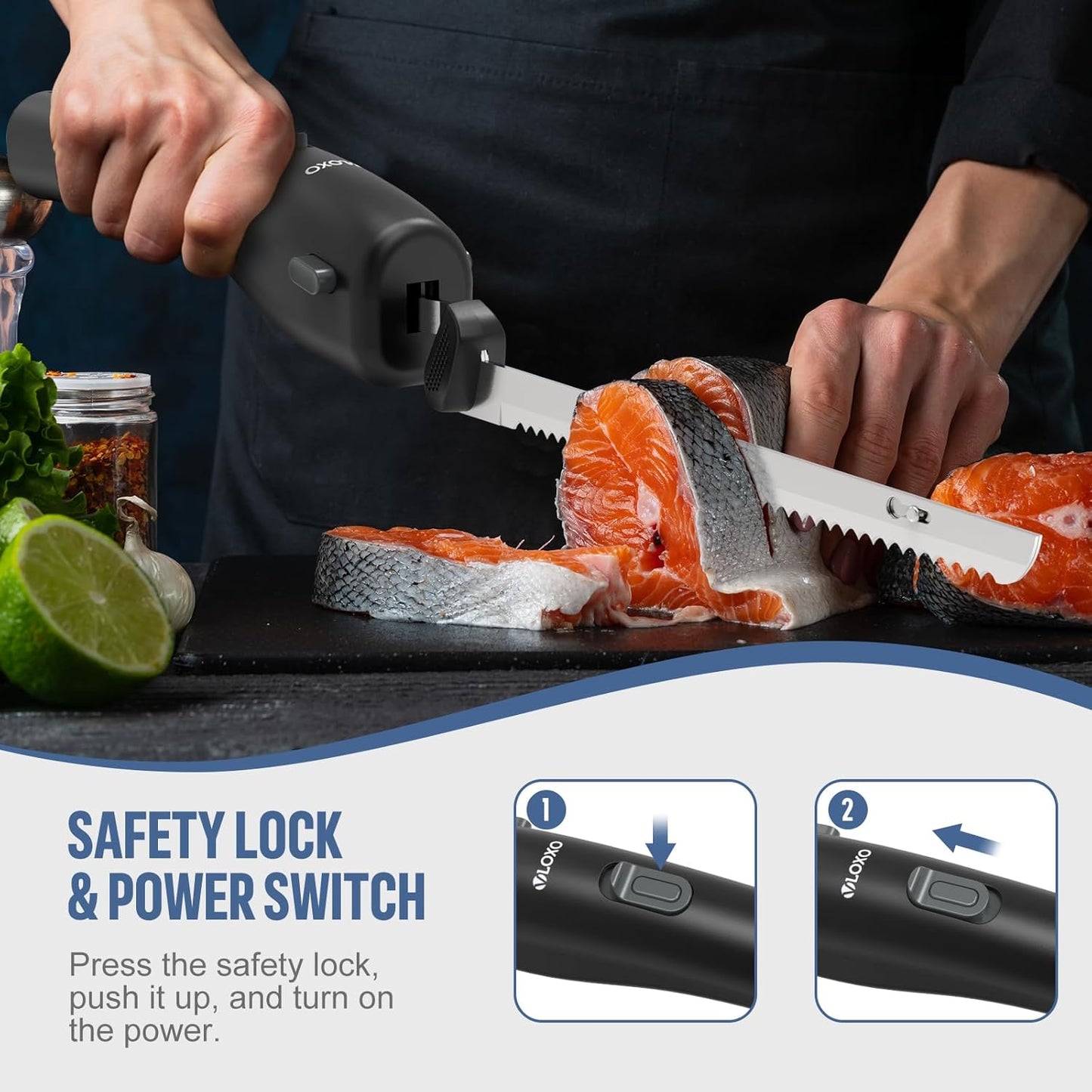 VLOXO Handheld Cordless Rechargeable Electric Knife with 2 Blades for Carving Meat Bread Steak Fish Fillet Cheese