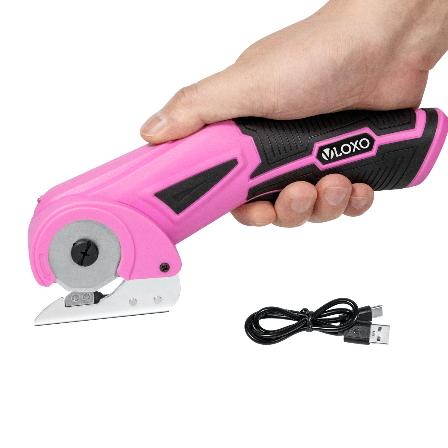 VLOXO Cordless Electric Scissors with Safety Lock 4.2V Rotary Cutter with Automatic Sharpening System For Fabric Carpet Leather Felt and More