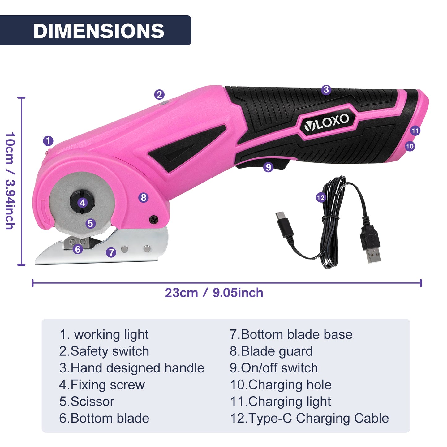 VLOXO Cordless Electric Scissors with Safety Lock 4.2V Rotary Cutter with Automatic Sharpening System For Fabric Carpet Leather Felt and More