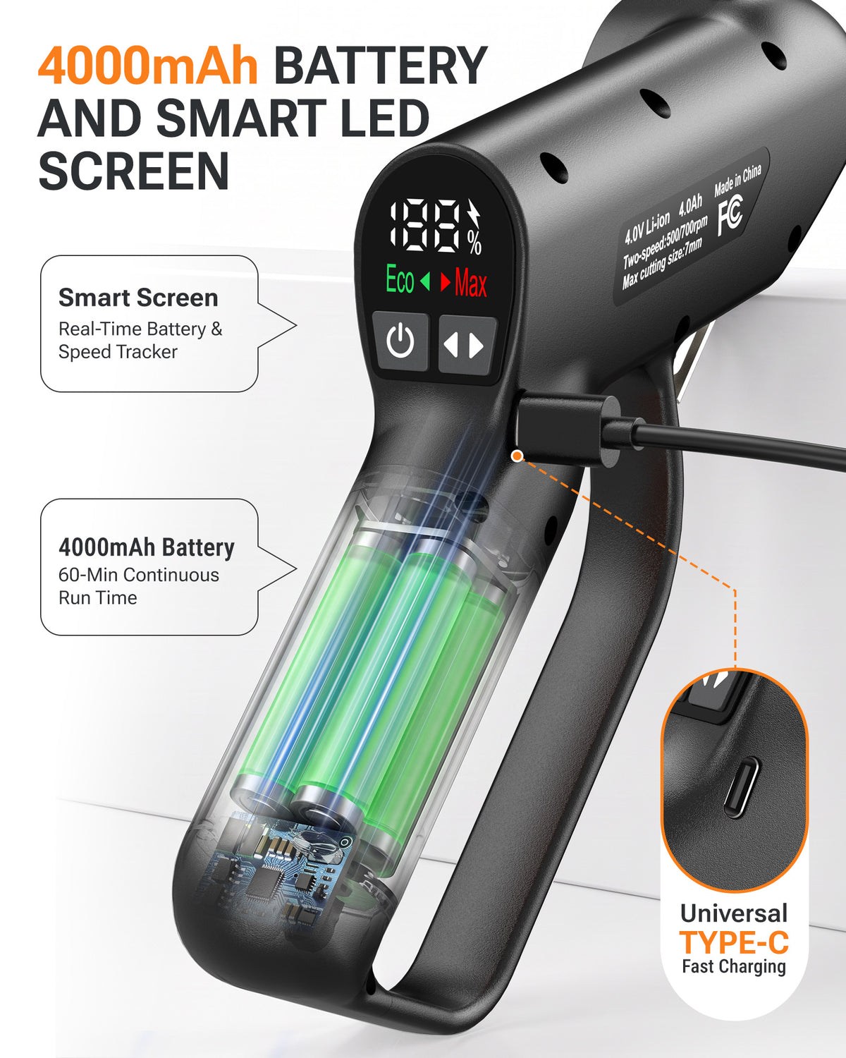 VLOXO 4V Cordless Electric Scissors Battery Capacity 