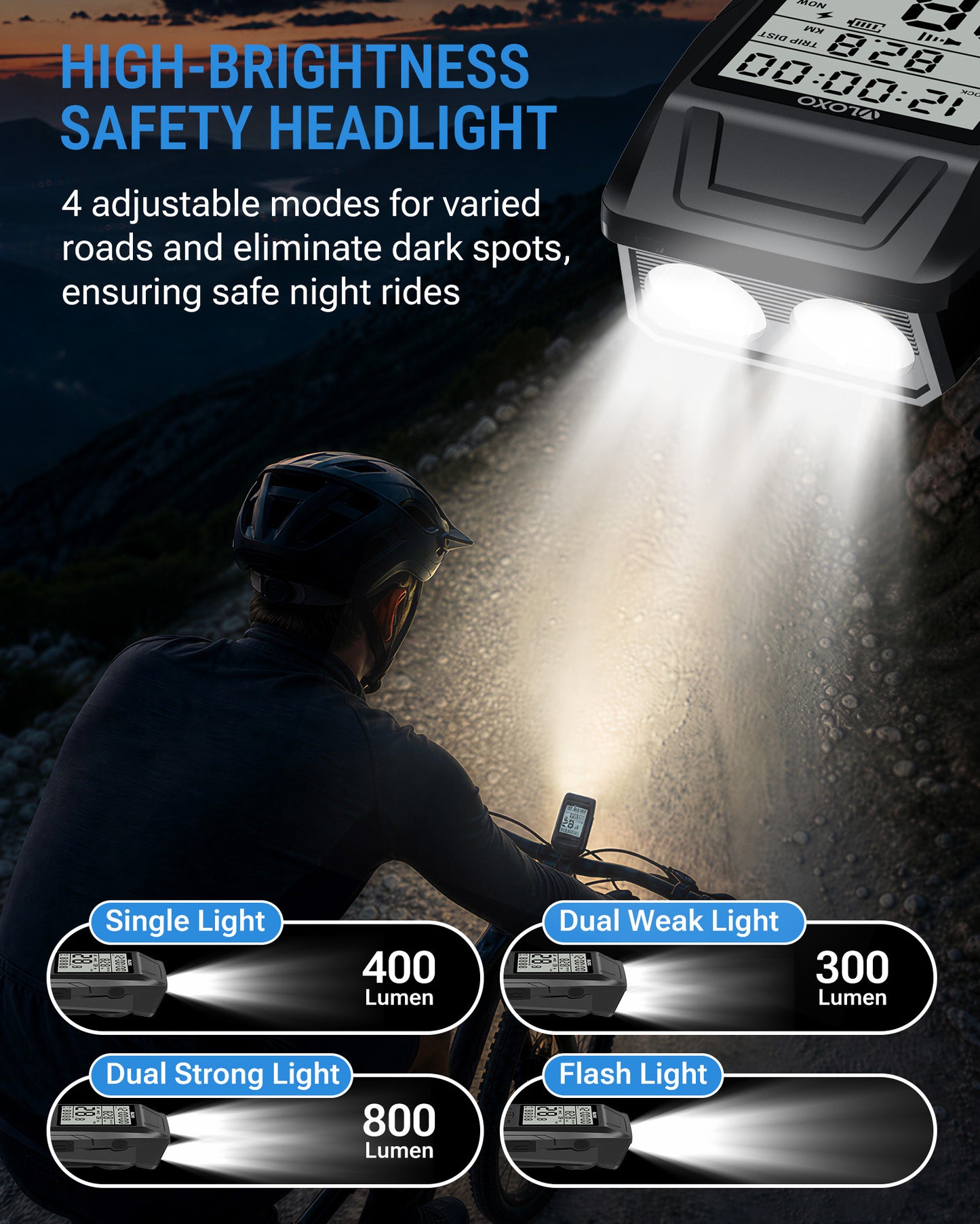 VLOXO 3-in-1 GPS Wireless Bike Speedometer Light Types
