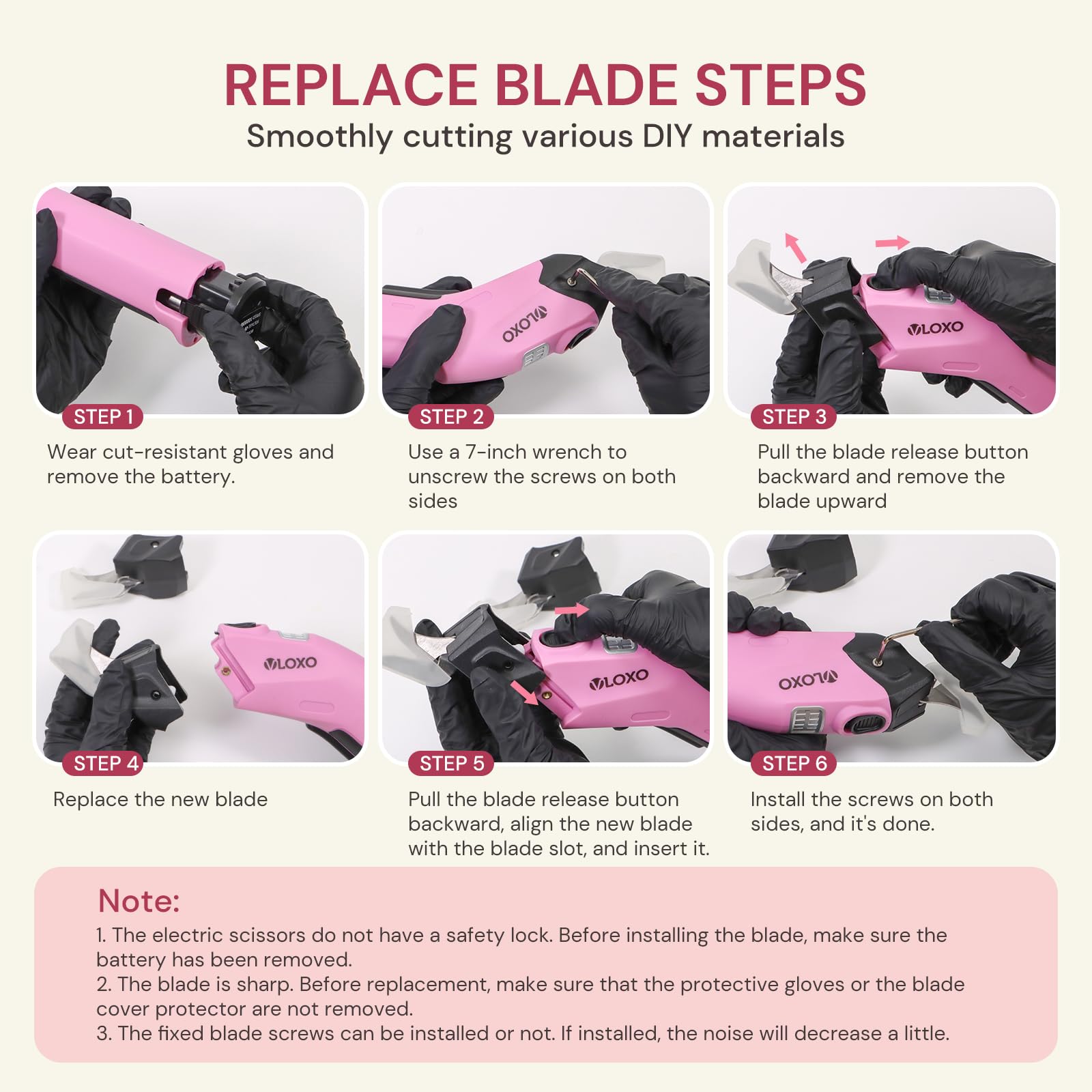 VLOXO Y4008 4V Cordless Electric Scissors Blades Replacement Guide