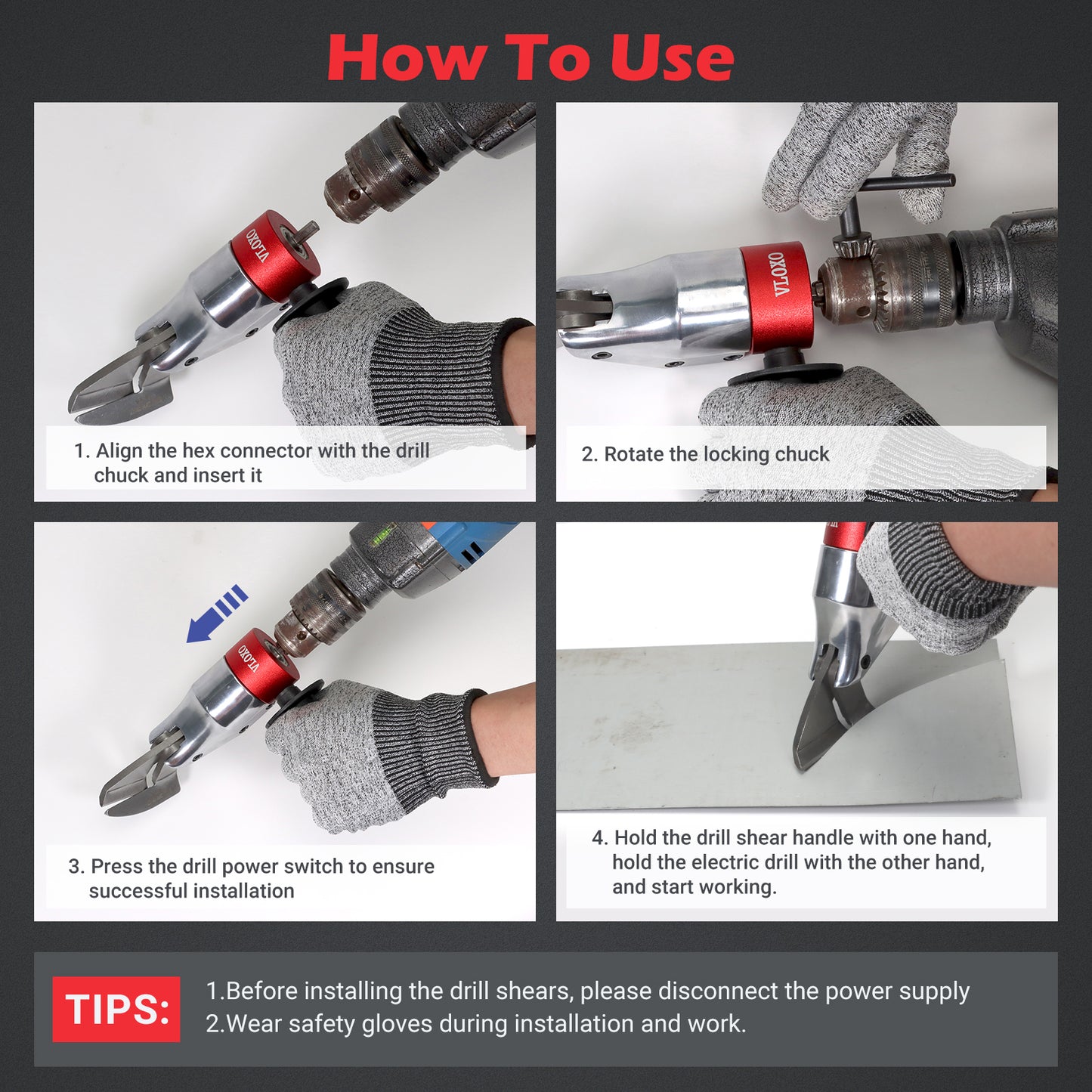 VLOXO Sheet Metal Cutter Drill Attachment Using Guide