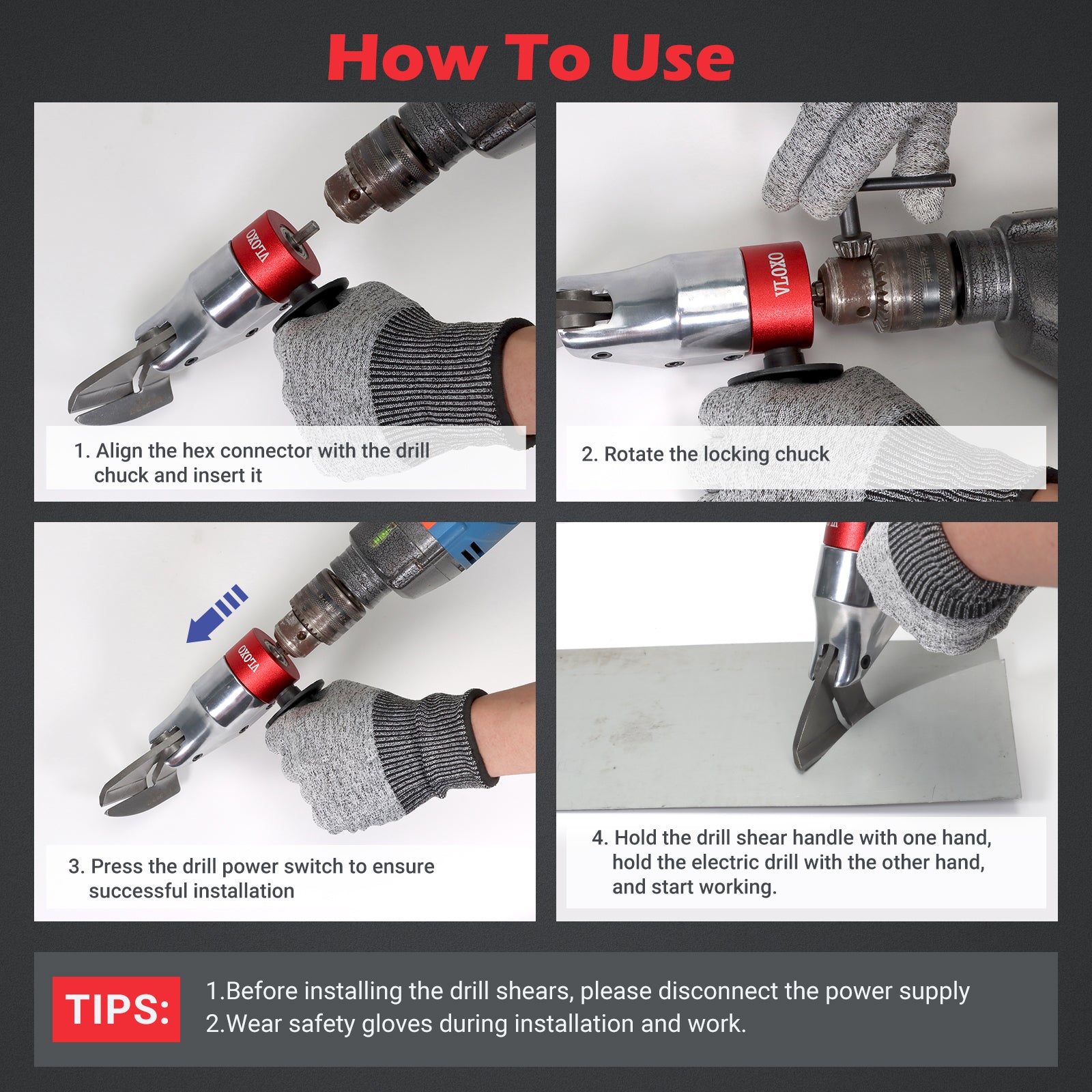 VLOXO Sheet Metal Cutter Drill Attachment Using Guide