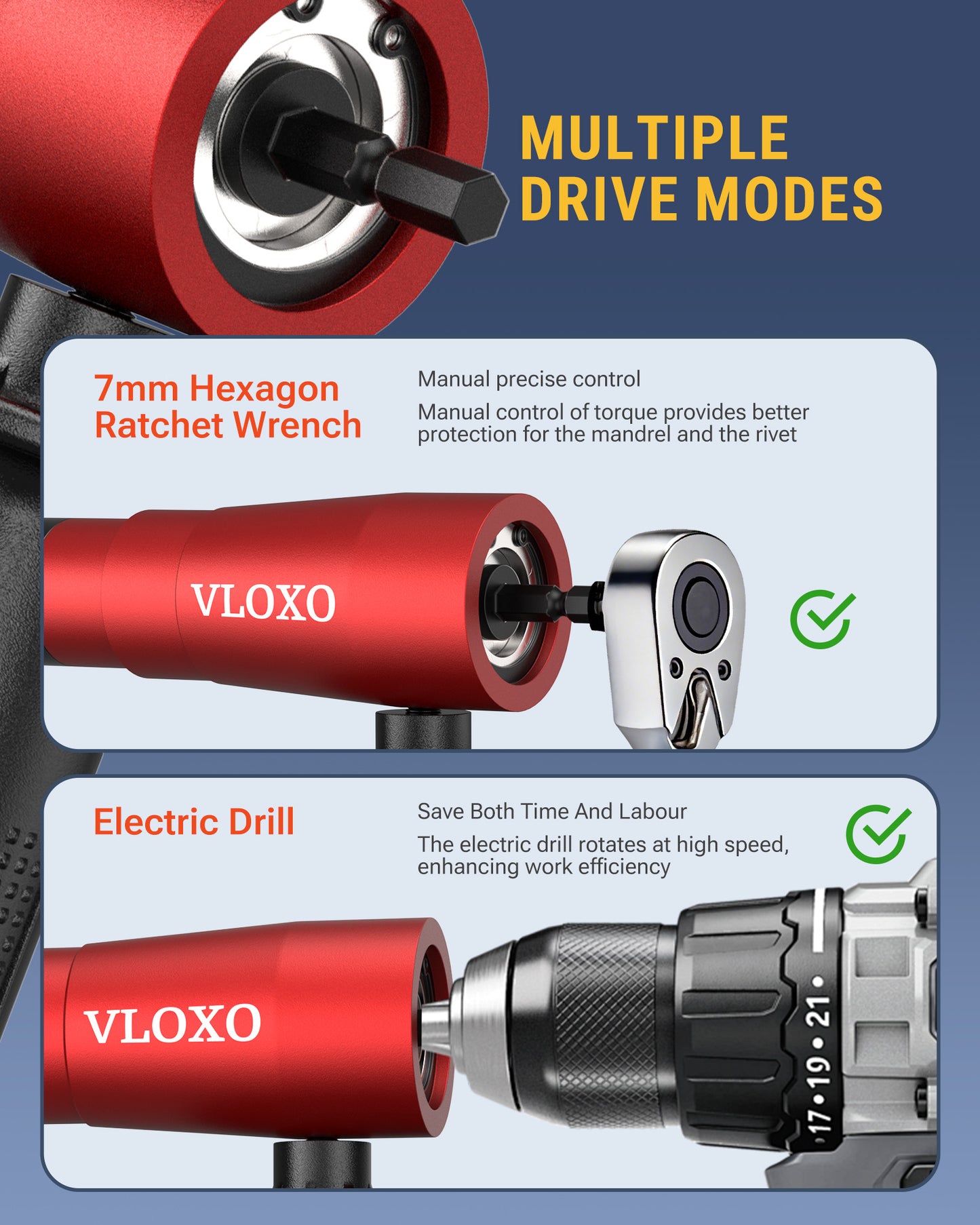VLOXO Rivet Gun Adapter for Drill Kit Rivet Modes