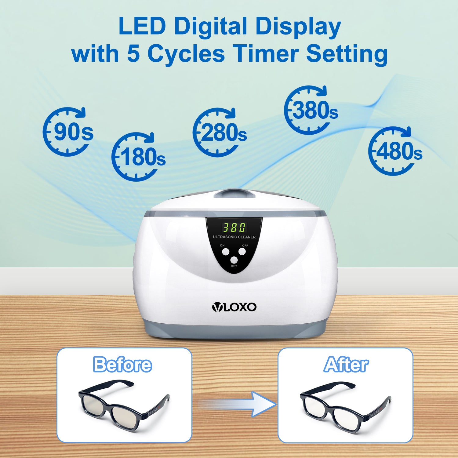 VLOXO CD 3800 Ultrasonic Cleaner with 5 Digital Timer for Jewelry Glas