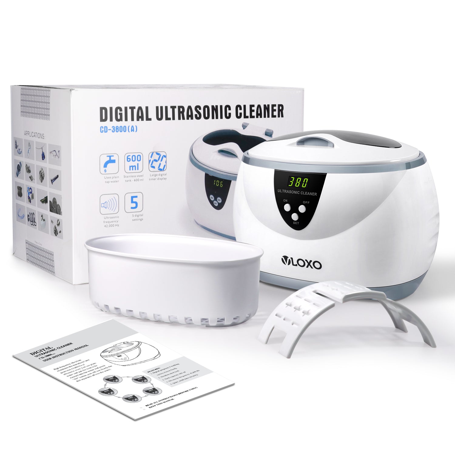 VLOXO CD 3800 Ultrasonic Cleaner with 5 Digital Timer for Jewelry Glas