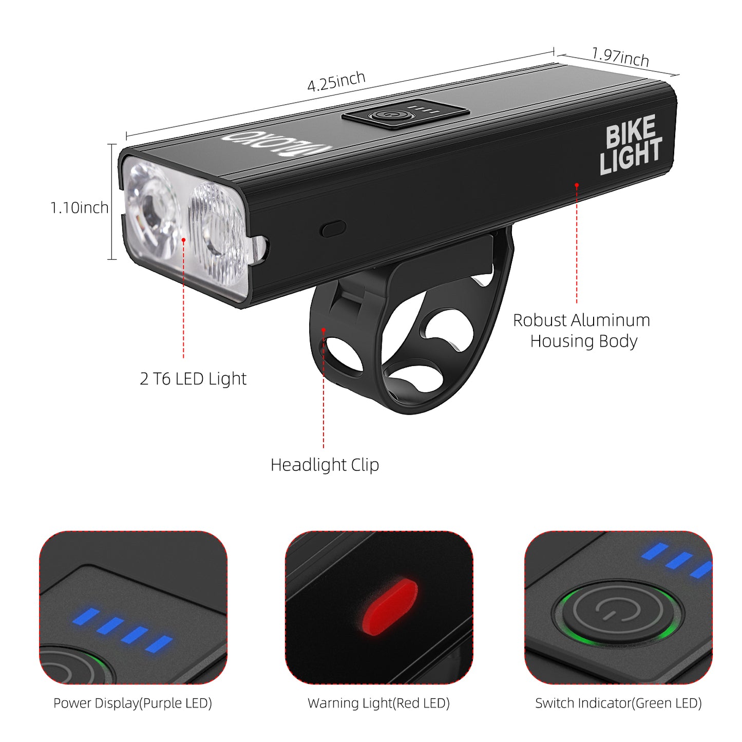 VLOXO Bike Lights Set, 5200mAh USB Rechargeable Bicycle Lamp 6 Lighting Modes