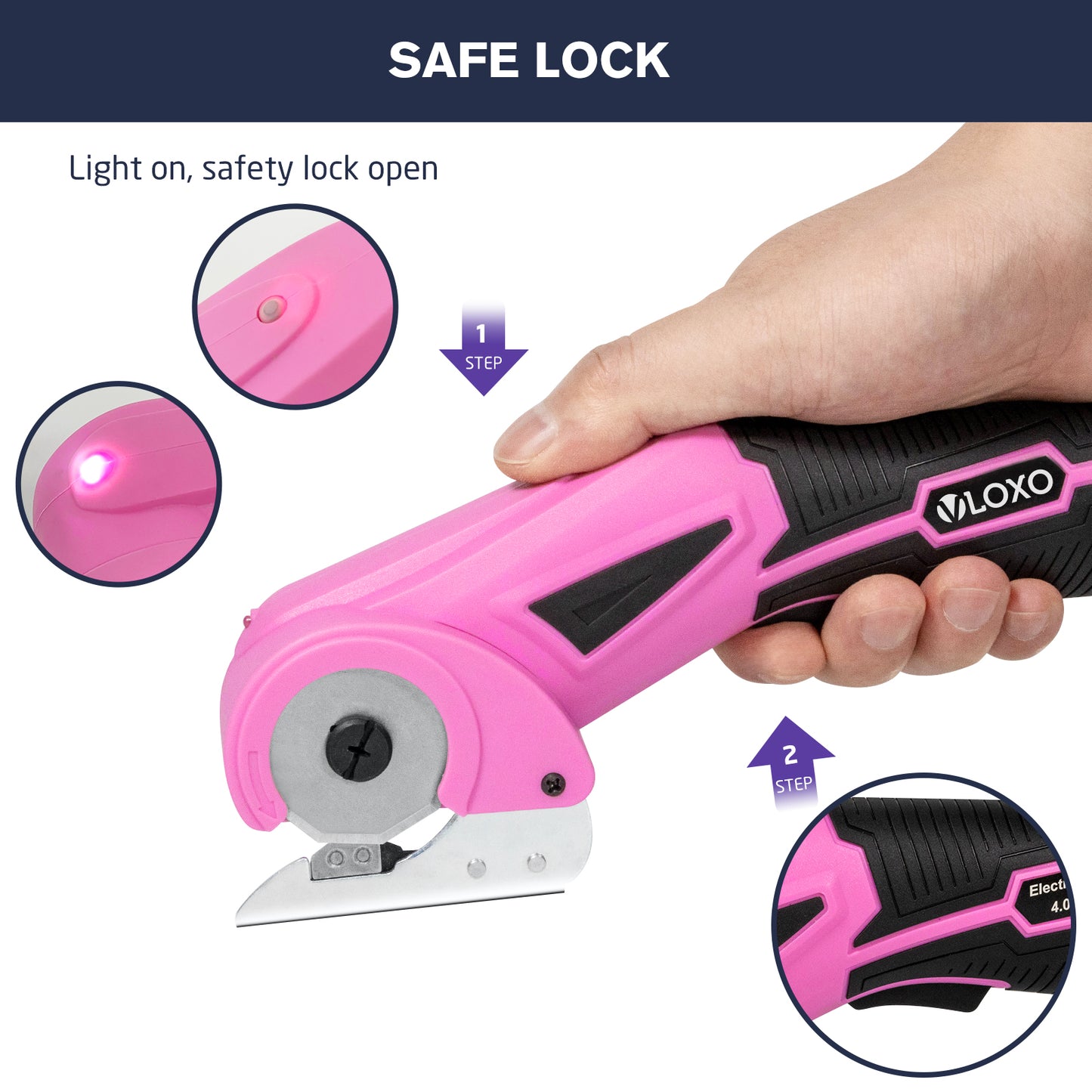 VLOXO Cordless Electric Scissors with Safety Lock 4.2V Rotary Cutter with Automatic Sharpening System For Fabric Carpet Leather Felt and More
