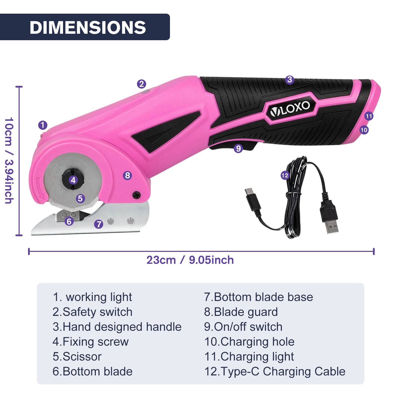  Electric Fabric Rotary Cutter, VLOXO Cloth Cutting Machine 6  Speed Adjustable Fabric Cutter with LED Light Electric Scissors for Cloth  Textiles Paper Leather Rubber, and Carpet (Blade 110mm)
